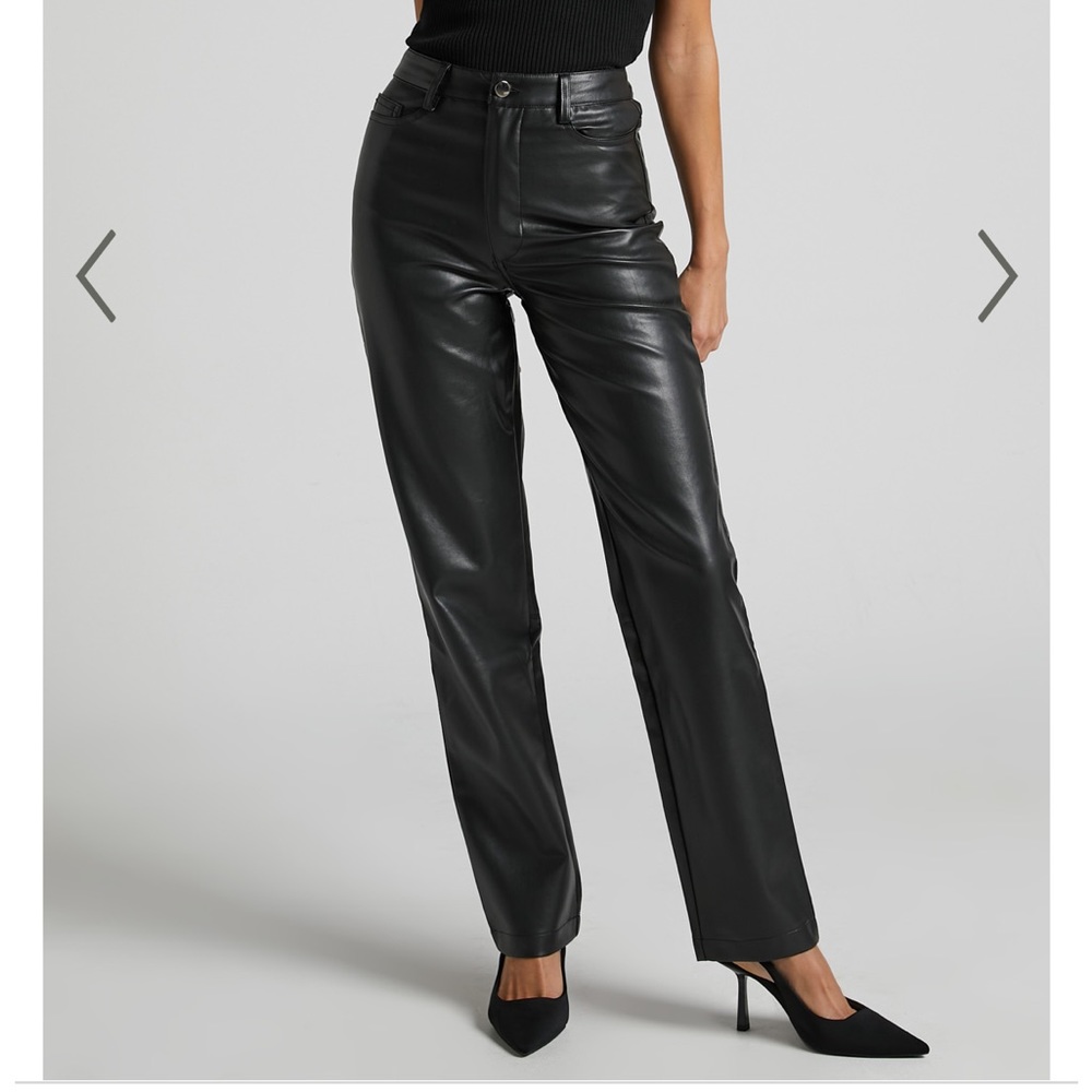 DILYENE PANTS - MID WAIST STRAIGHT LEG FAUX LEATHER PANTS